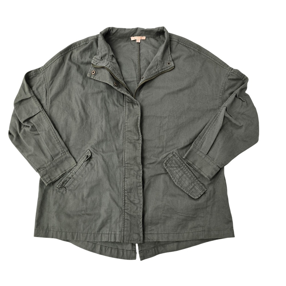 Skies Are Blue Womens Olive Green Utility Jacket Hello Beautiful Embroidered M